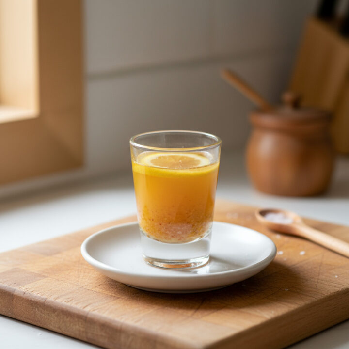 Juicy ginger turmeric lemon pink salt health shot recipe