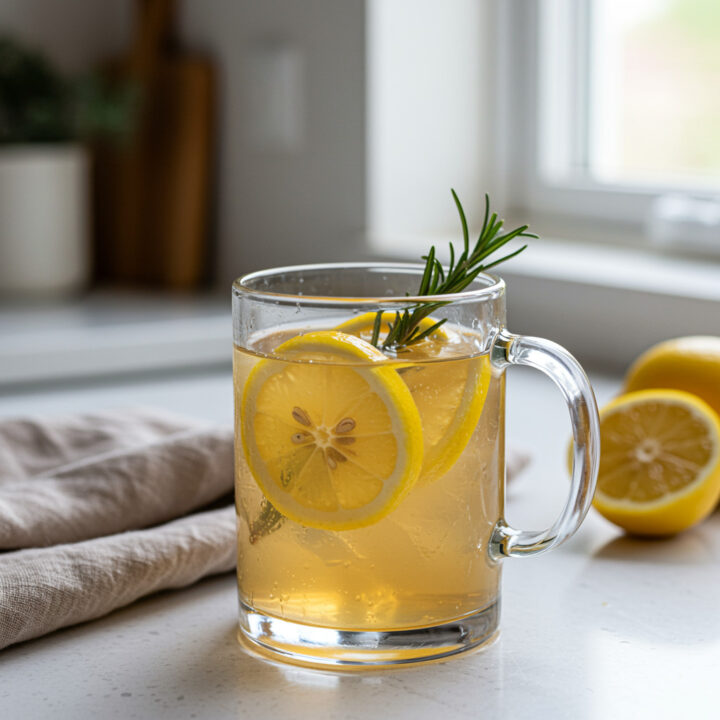 Apple cider vinegar and pink Himalayan salt tonic in a rustic glass mug.