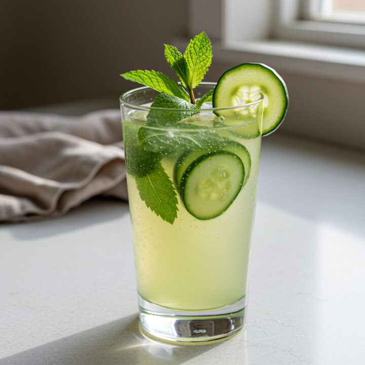 Cucumber mint pink salt hydration refresher in a glass