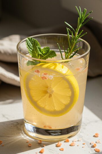 Pink Himalayan salt lemon water recipe with fresh mint garnish