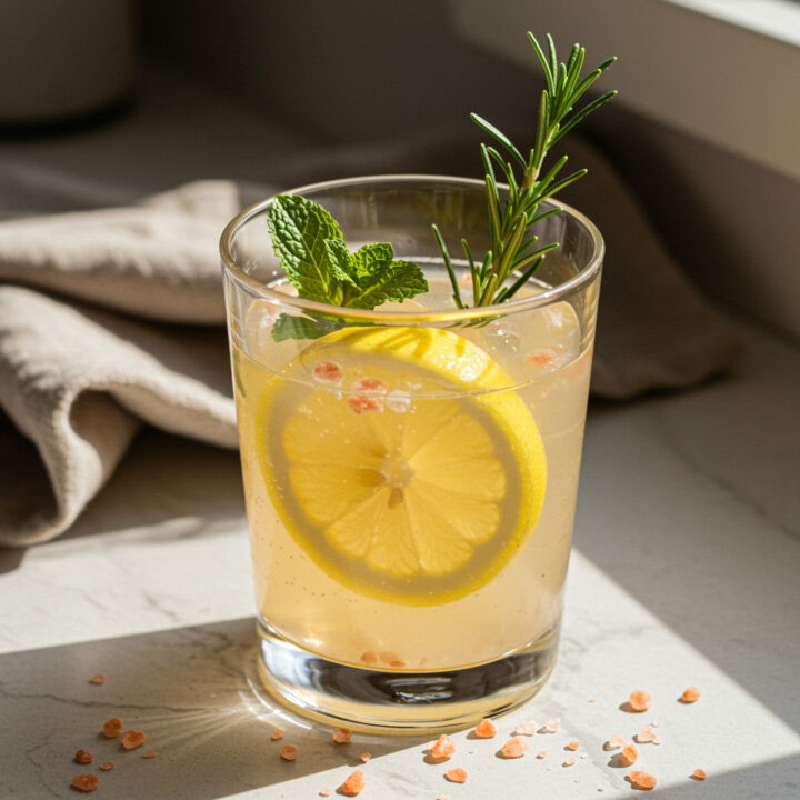 Pink Himalayan salt lemon water recipe with fresh mint garnish