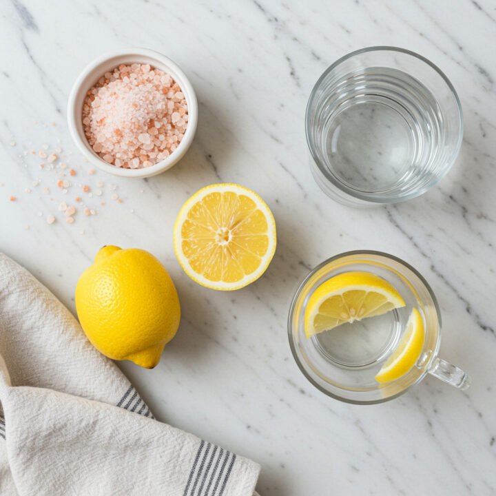 Pink Himalayan salt lemon water recipe with fresh ingredients