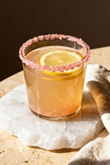 Pink salt and lemon detox drink recipe in a glass