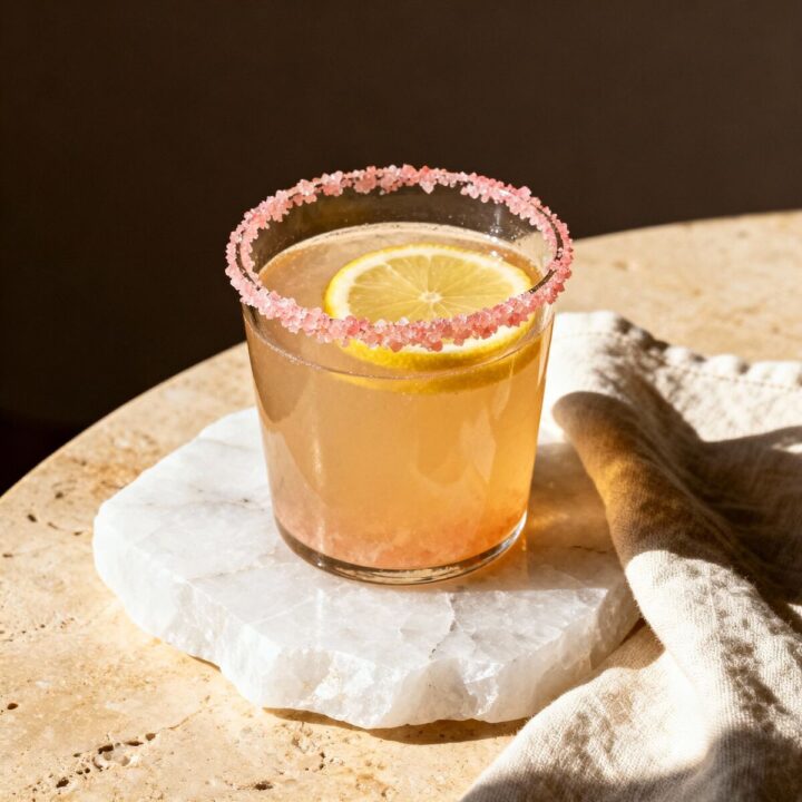 Pink salt and lemon detox drink recipe in a glass