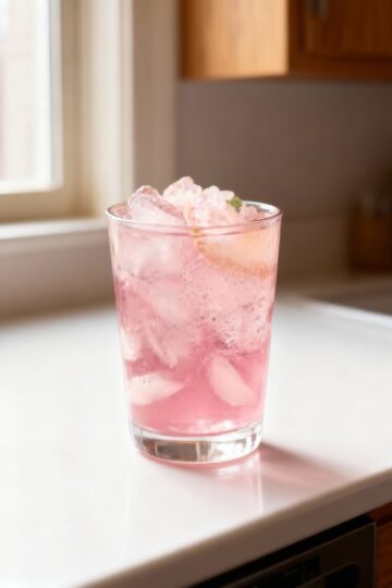 Pink Himalayan salt water flush recipe in a glass.