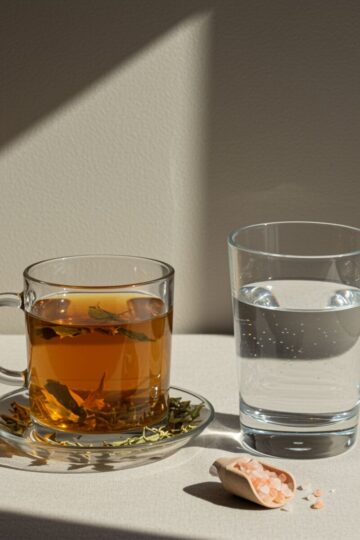 Herbal tea and pink salt water to support a 24-hour intermittent fasting detox method.