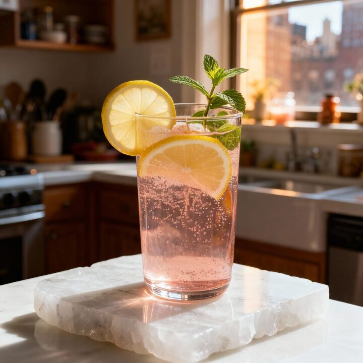 Homemade pink Himalayan salt electrolyte drink in a glass