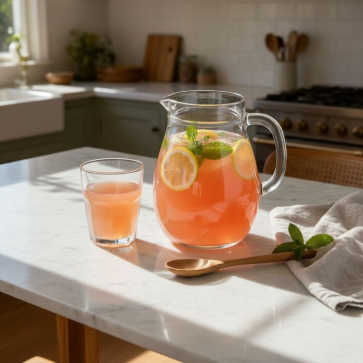 Homemade pink Himalayan salt electrolyte drink in a jar