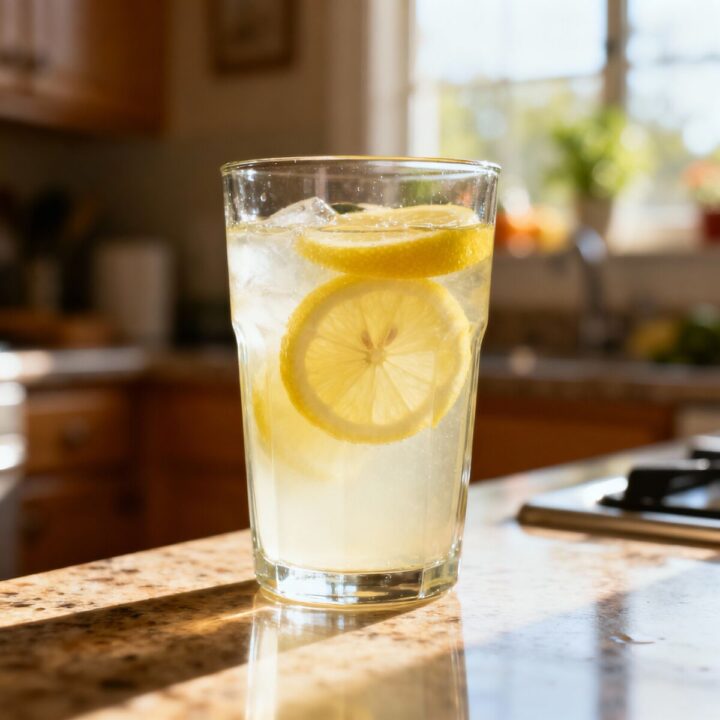 Pink Himalayan salt water flush recipe in a glass.