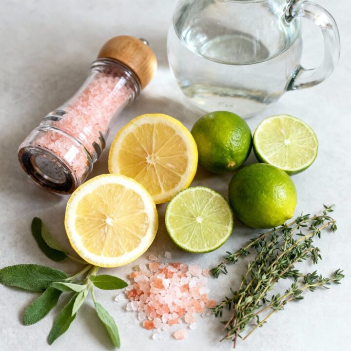 Fresh ingredients for Pink Himalayan Salt Fasting Drinks recipe.