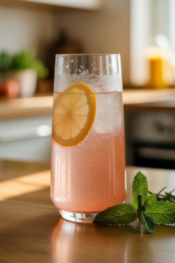 Pink Himalayan salt pre workout drink in a glass