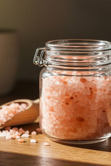Homemade pink Himalayan salt sole water in glass jar