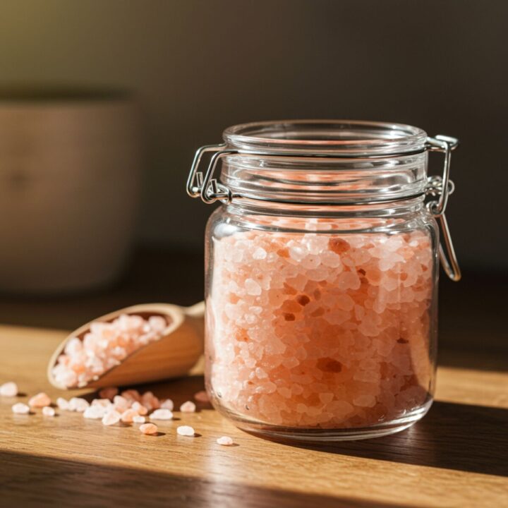 Homemade pink Himalayan salt sole water in glass jar