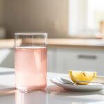 Pink Himalayan salt water with lemon in morning light for health benefits.