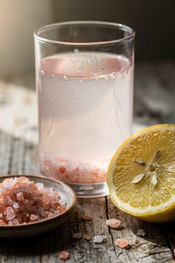 Pink Salt Reset Day recipe features a glass of Himalayan salt water with lemon