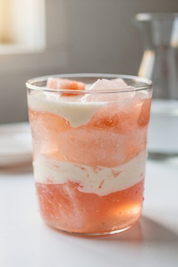 Warm amber Himalayan salt gelatin drink in clear glass mug