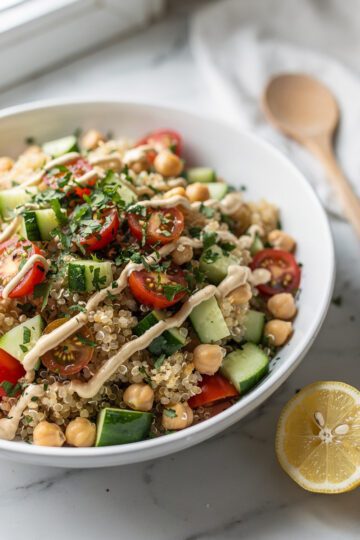 Close up photo of a healthy weight loss recipe with vibrant appetizing textures.