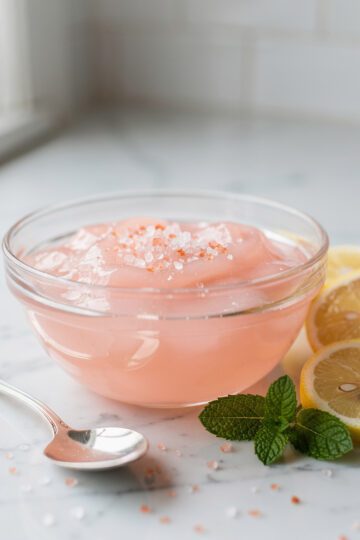 Pink salt gelatin trick for weight loss bowl close up