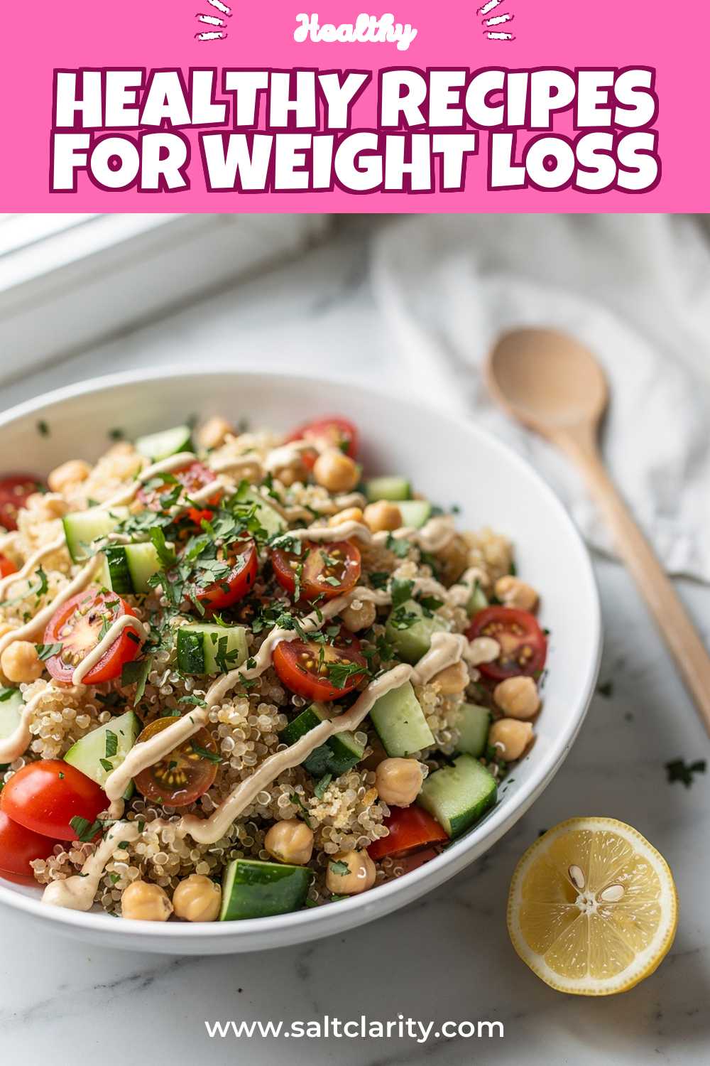 Healthy quinoa chickpea salad recipe for weight loss and wellness.