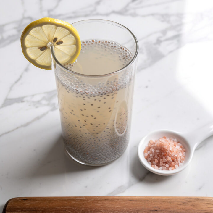Ingredients for chia seed water with pink salt
