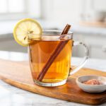 Warm cinnamon tea with lemon in a bright NYC kitchen