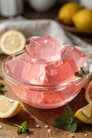 Ruby amber coconut electrolyte gelatin cubes wobbly close-up