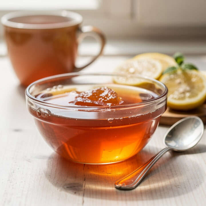 Glossy amber gelatin weight loss guide with lemon mint.