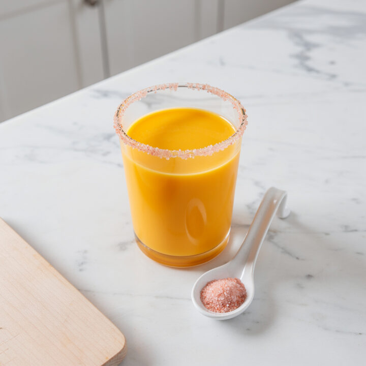 Ingredients for golden milk recipe with pink salt