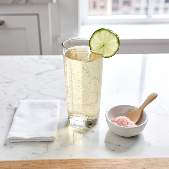 Ingredients for cortisol water recipe with pink salt