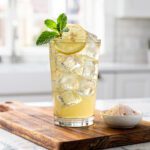 Chilled lemon balm infusion in bright modern kitchen