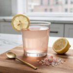 Pink salt recipe for neuropathy served as warm pink Himalayan salt lemon water in a clear glass