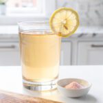Warm gelatin water with pink salt on wood cutting board